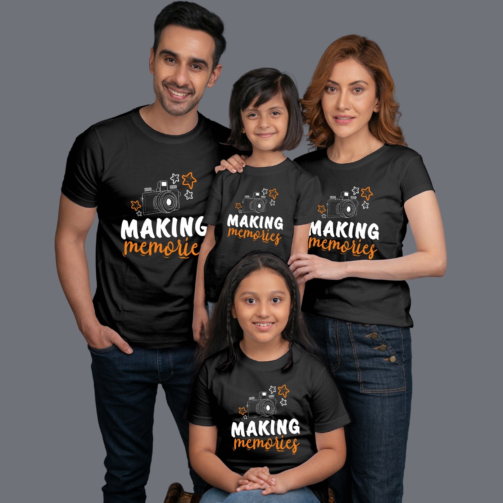 Family t shirts set of 4 Mom Dad Two Daughters in Black Colour - Making Memories