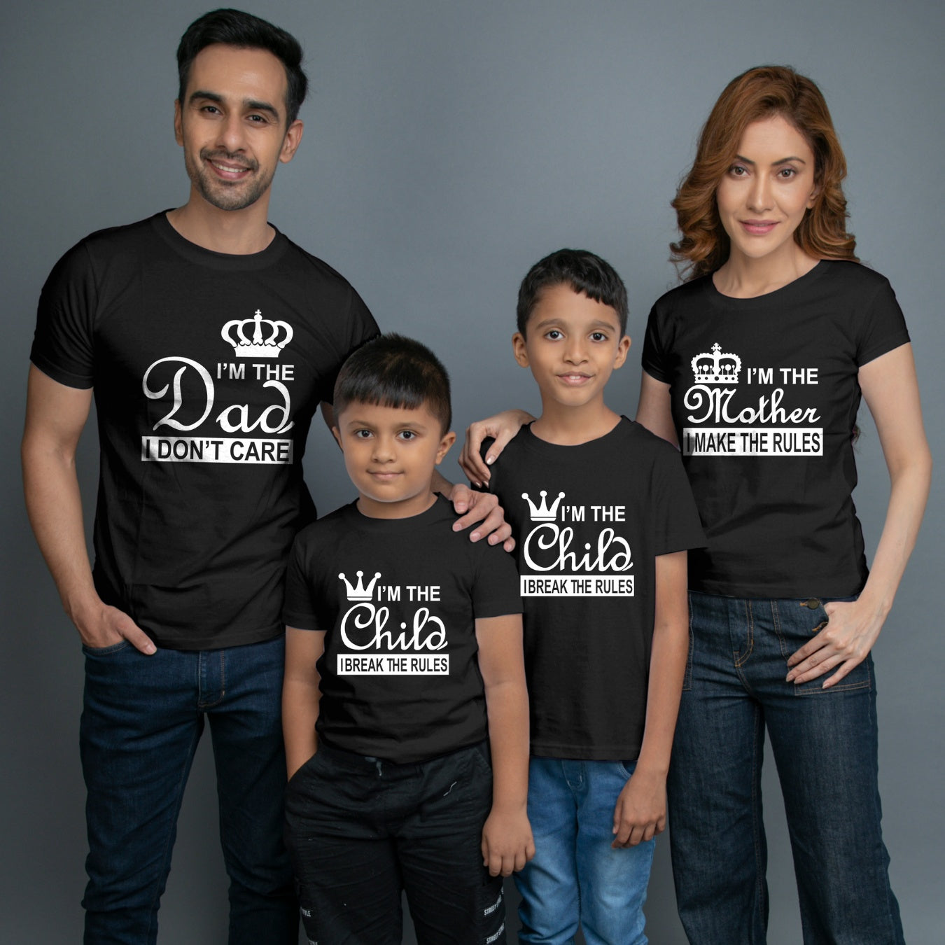 Family t shirts set of 4 Mom Dad Two Sons in Black Colour - I Make Break The Rules Variant