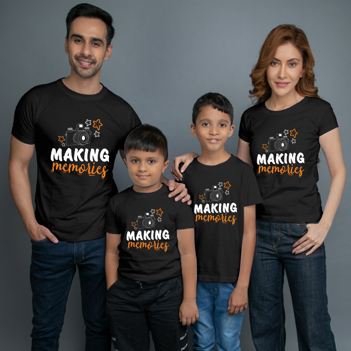 Family t shirts set of 4 Mom Dad Two Sons in Black Colour - Making Memories Variant