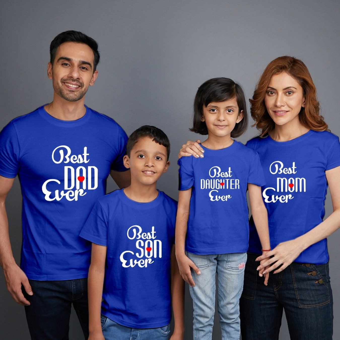 Family t shirts set of 4 Mom Dad Son Daughter in Blue Colour - Best Mom Dad Son Daughter Ever