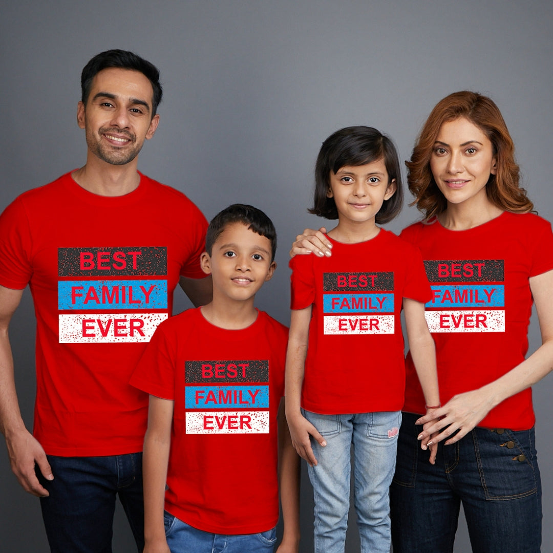 Family t shirtss set of 4 Mom Dad Son Daughter in Red Colour - Best Family Ever Variant