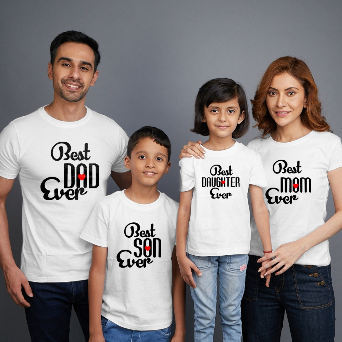 Family t shirts set of 4 Mom Dad Son Daughter in White Colour - Best Mom Dad Son Daughter Ever