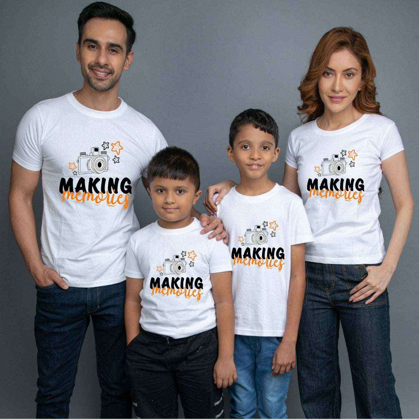 Family t shirts set of 4 Mom Dad Two Sons in white Colour - Making Memories variant