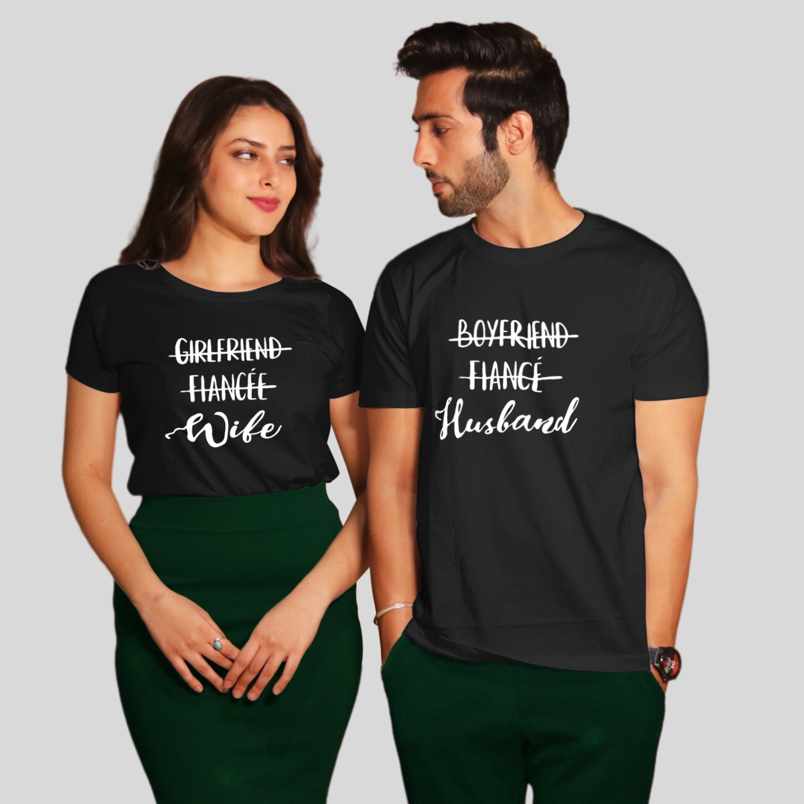 Couple T Shirt for Husband Wife In Black Colour - GF Fiance Wife BF Fiance Husband Variant