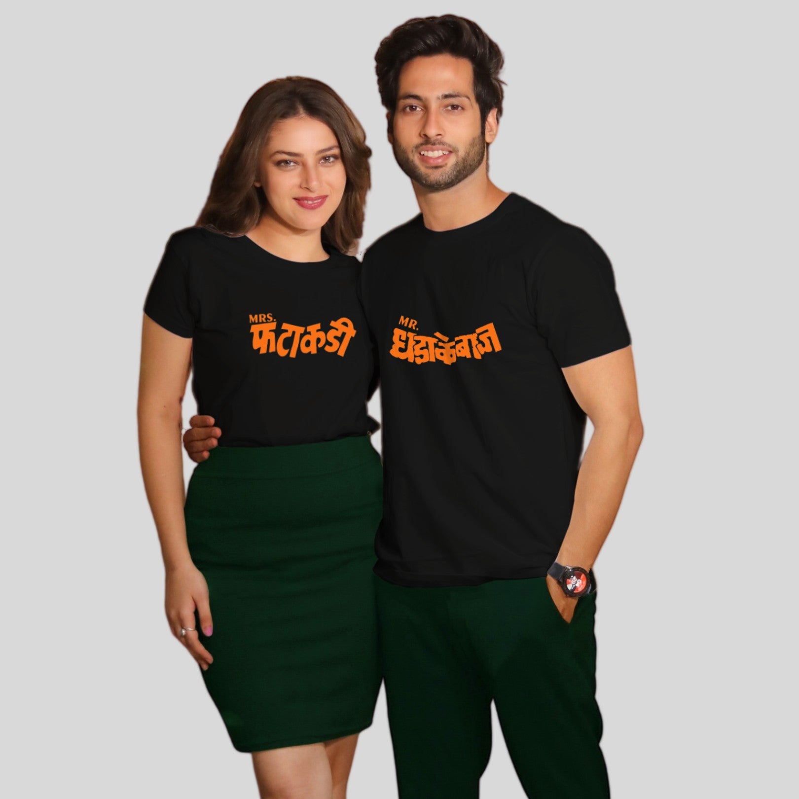 Couple T Shirt In Black Colour - Mr Dhadakebaaz Mrs Fatakadi