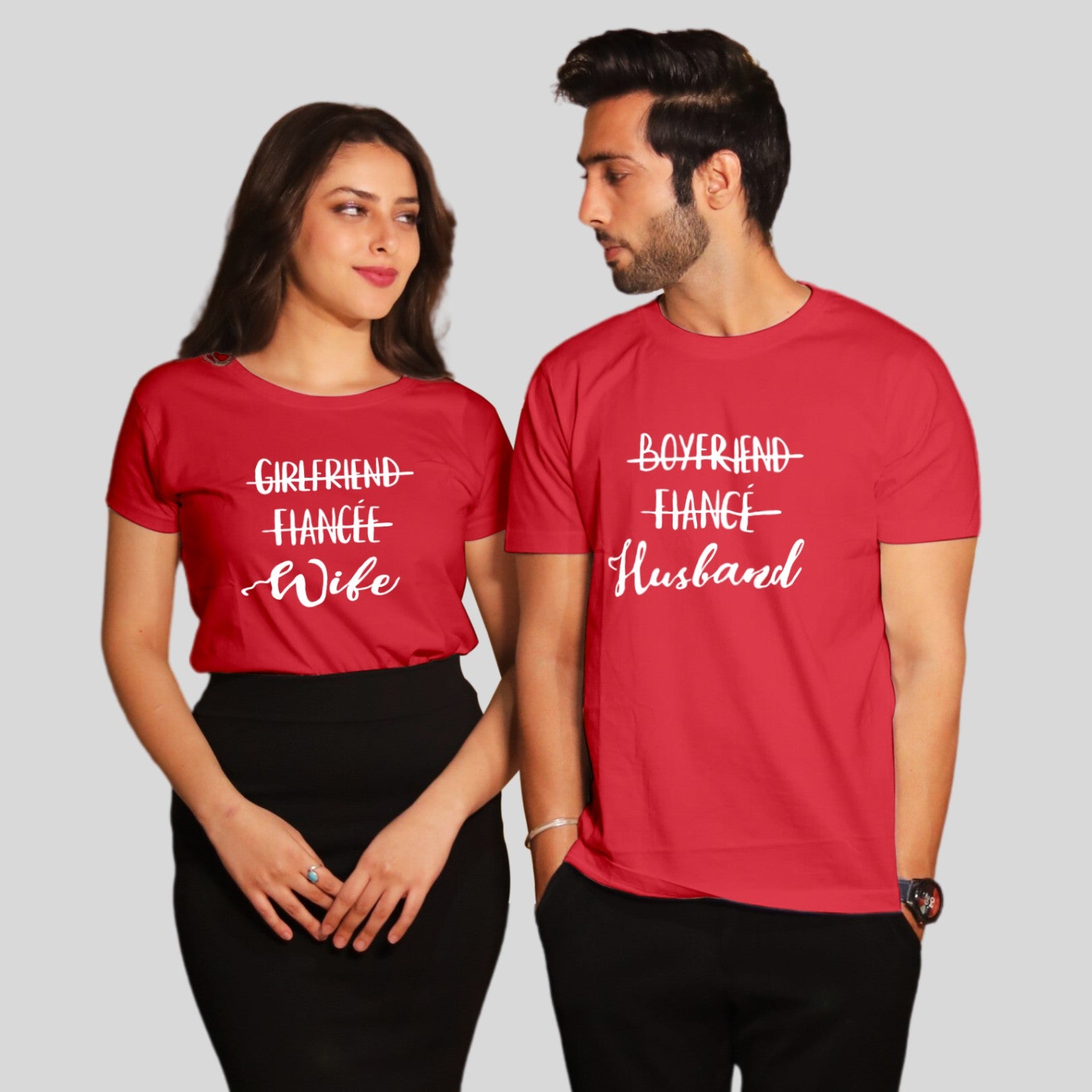 Couple T Shirt for Husband Wife In Red Colour - GF Fiance Wife BF Fiance Husband Variant