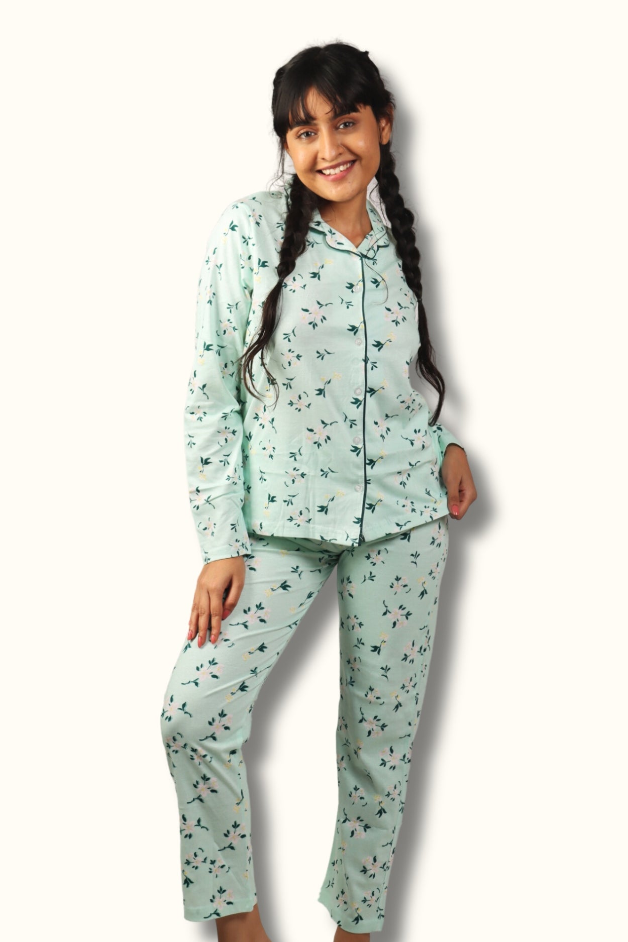 Night Suit For Women In Green Colour - Floral