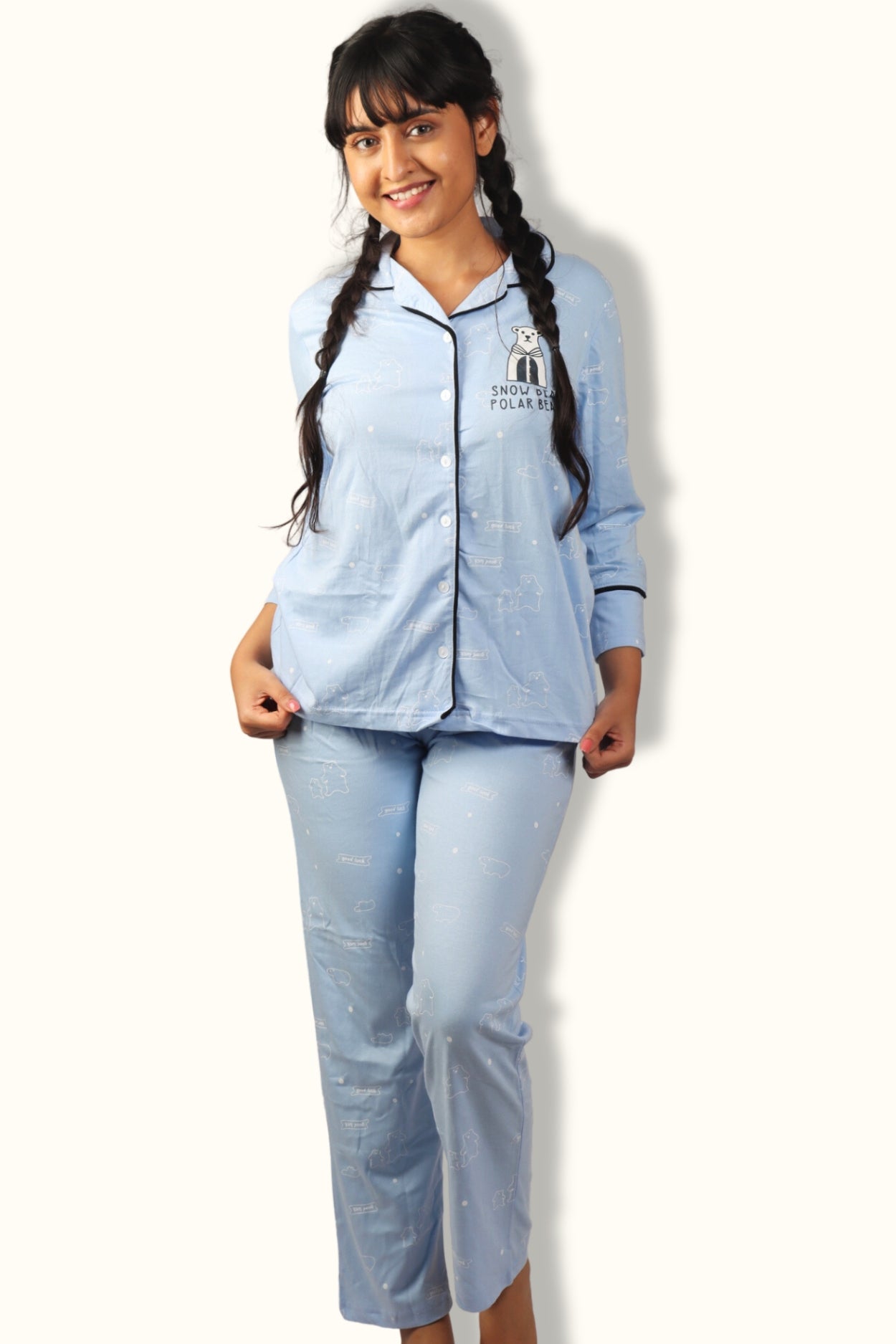 Night Suit For Women In Sky Blue Colour - Polar