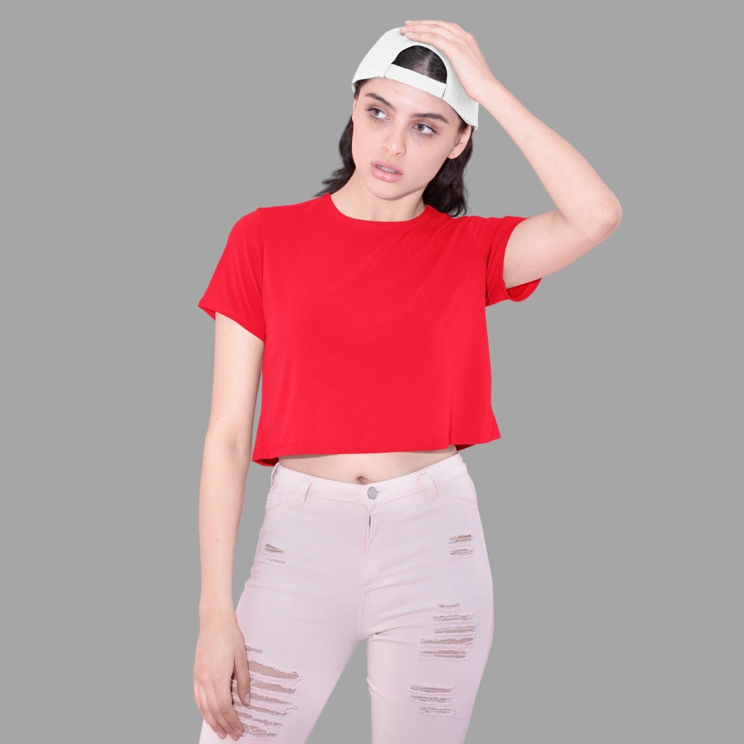 Plain Crop Top For Women In Crimson Red Colour variant