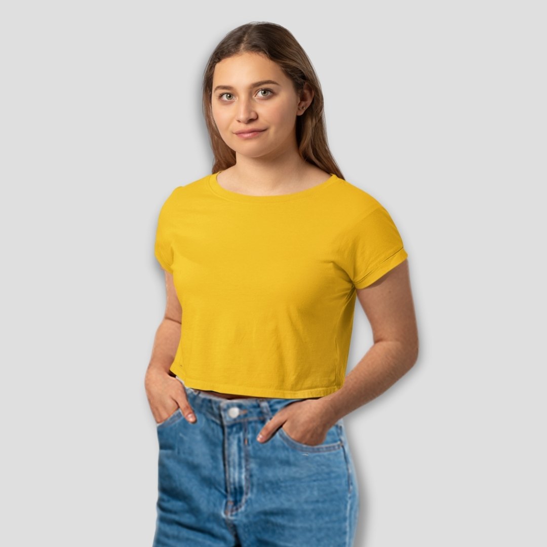 Plain Crop Top For Women In Fire Yellow Colour