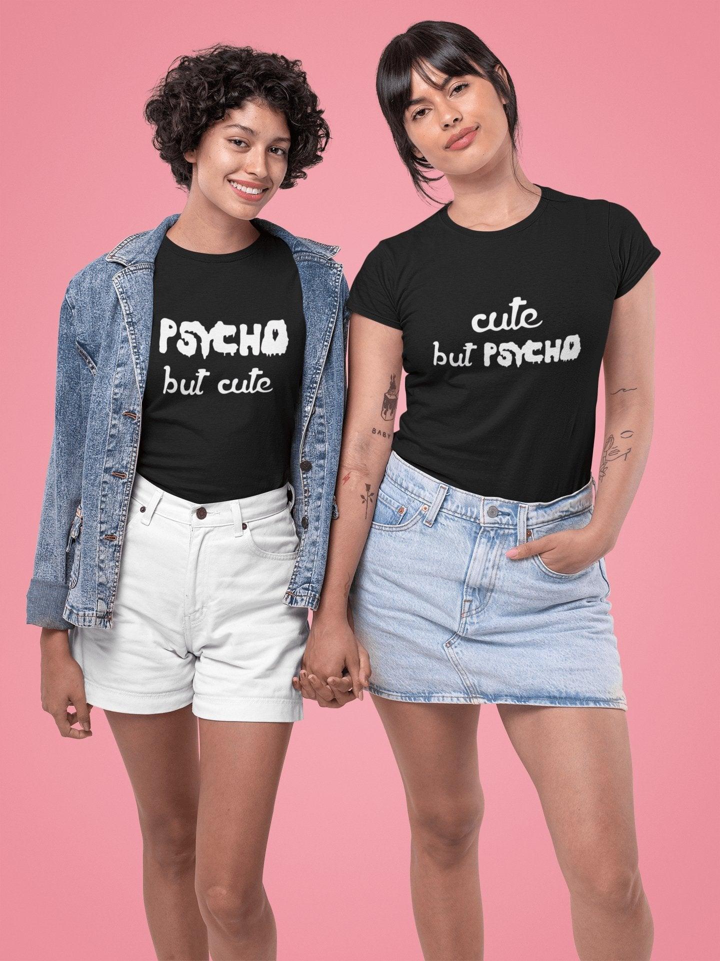 Pride T Shirts For Women In Black Colour - Psycho But Cute and Cute But Psycho Variant