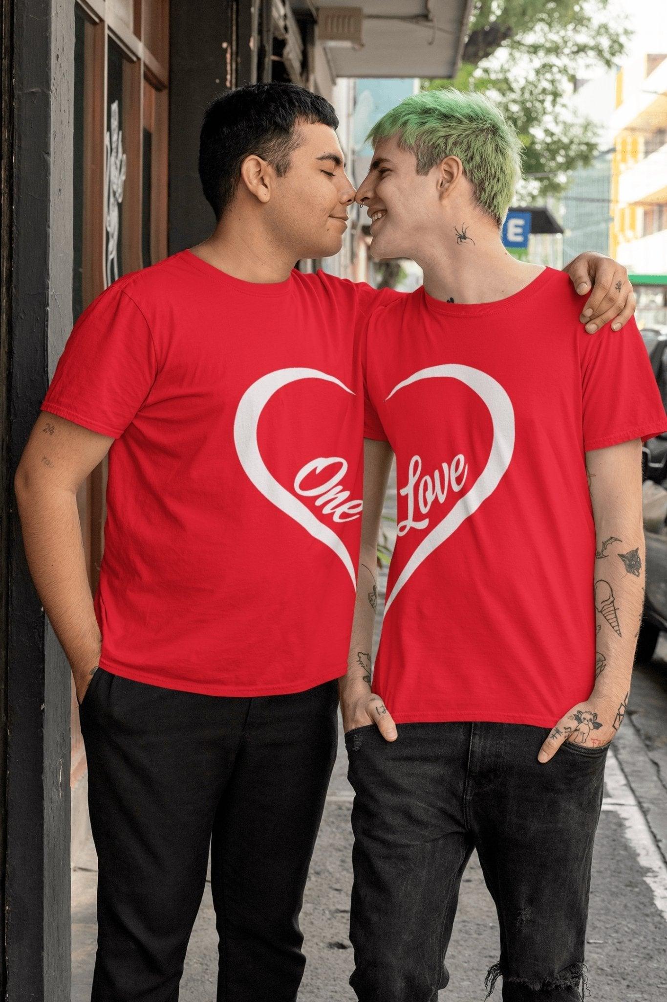Pride T Shirt For Gay In Red Colour - One Love Heart Variant