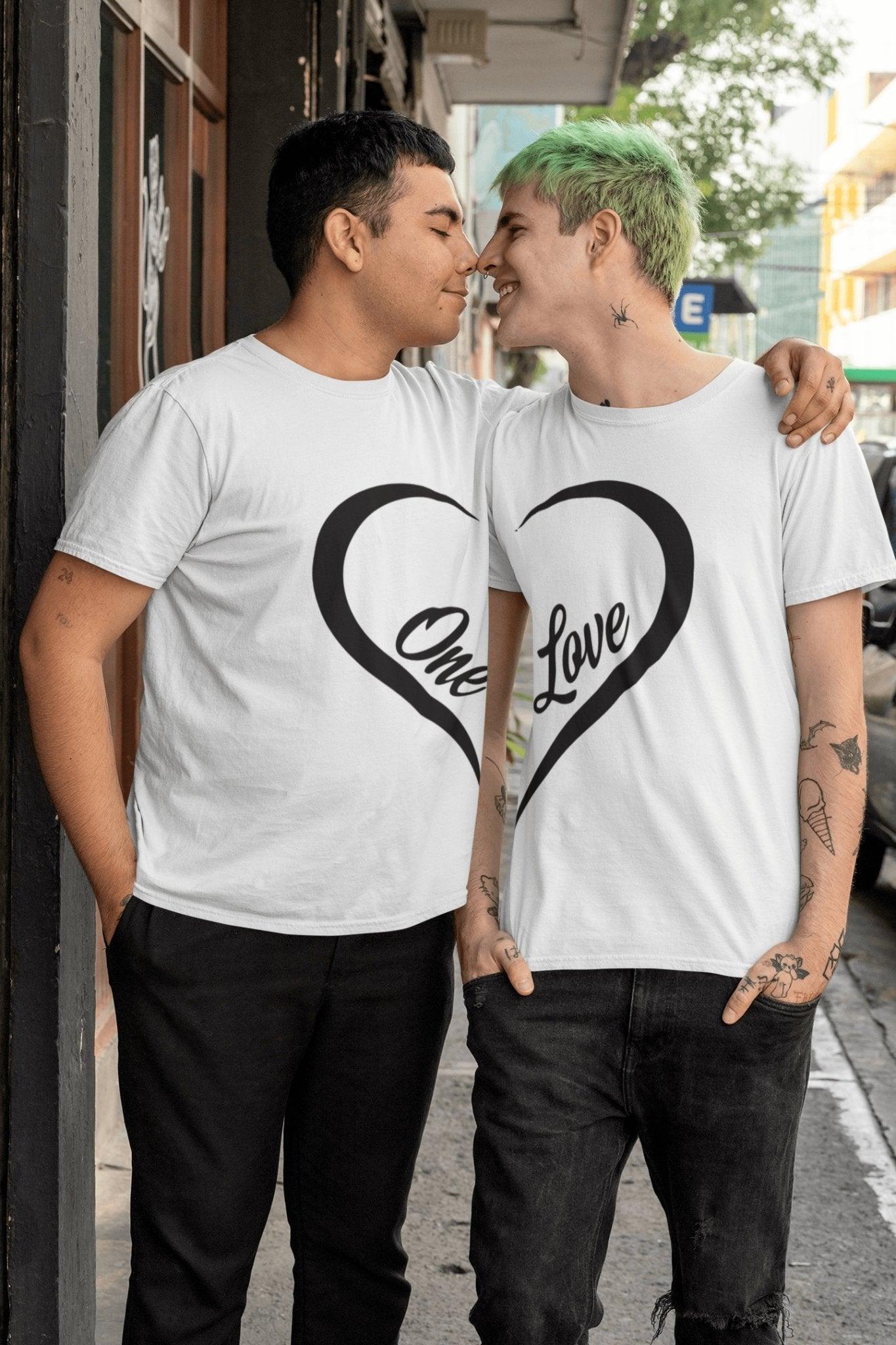 Pride T Shirt For Gay In White Colour - One Love Heart Variant