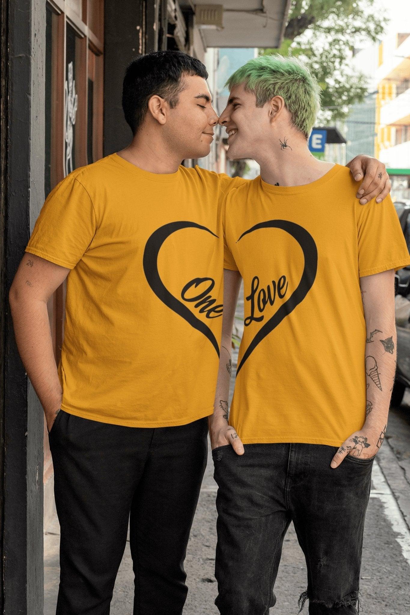 Pride T Shirt For Gay In Yellow Colour - One Love Heart Variant