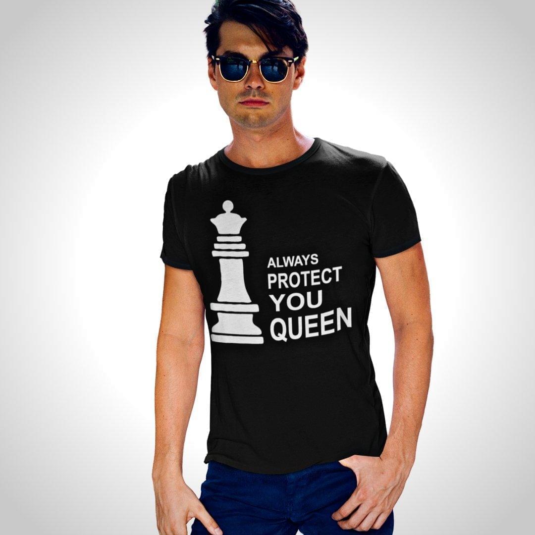 Printed Graphic T Shirt For Men In Black Colour - Always Protect You Queen Variant