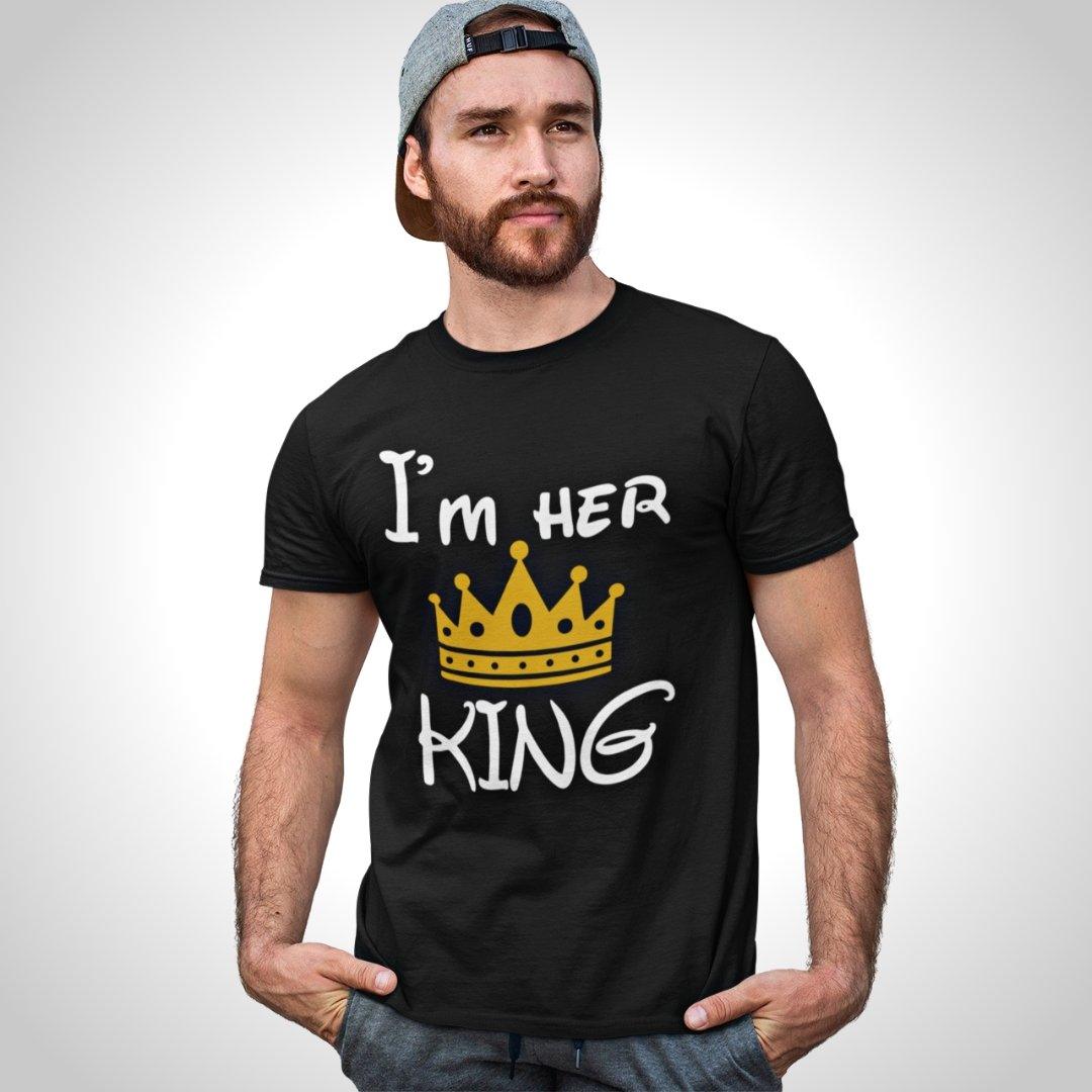 Printed Graphic T Shirt For Men In Black Colour -  I Am Her King Golden Crown Variant