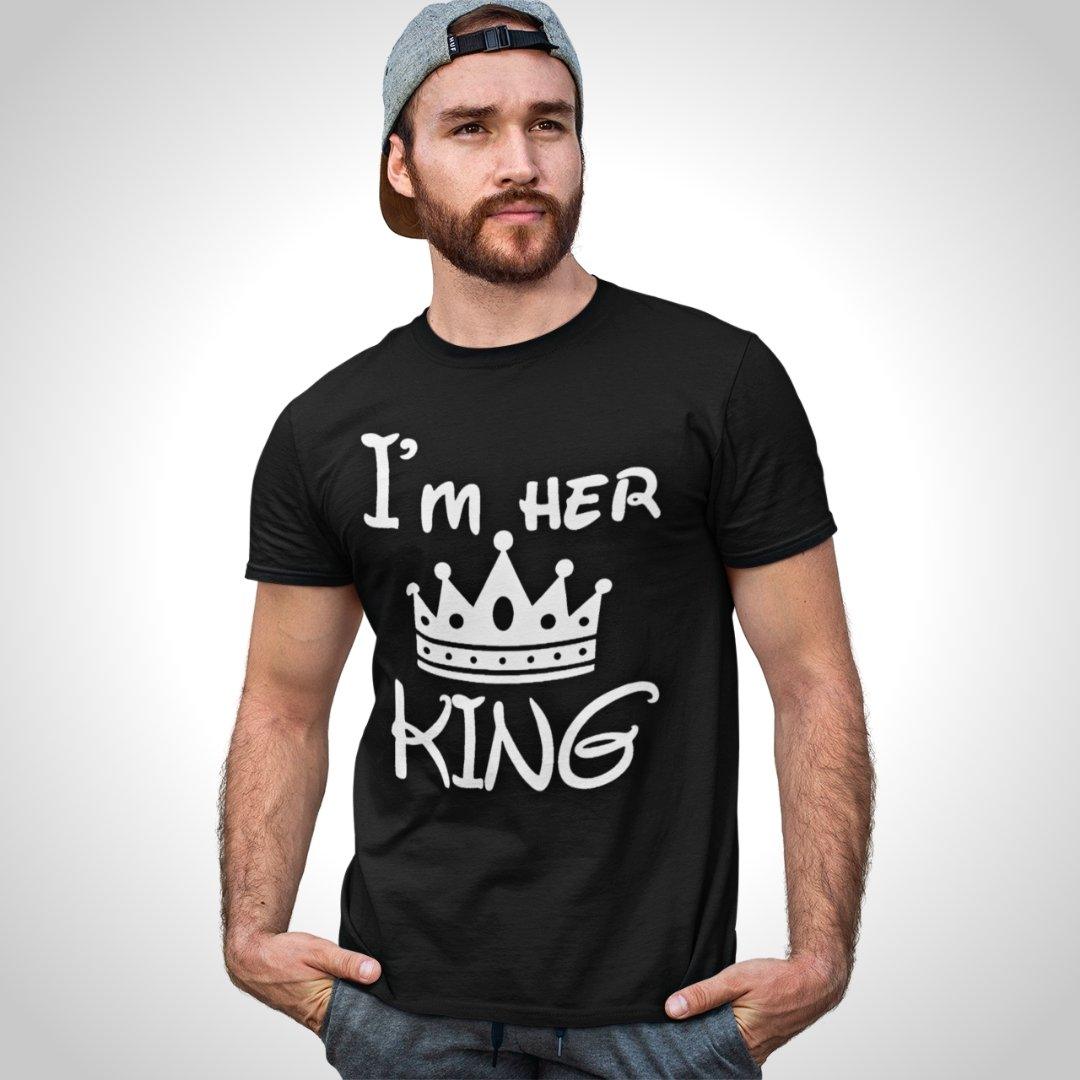 Printed Graphic T Shirt For Men In Black Colour - I Am Her King Variant