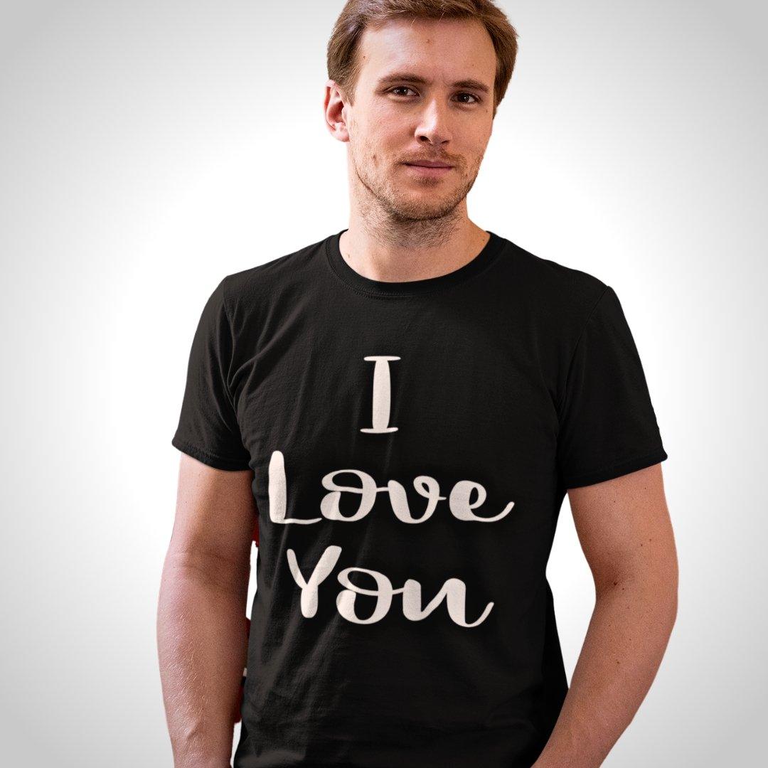 Printed Graphic T Shirt For Men In Black Colour - I Love You Variant