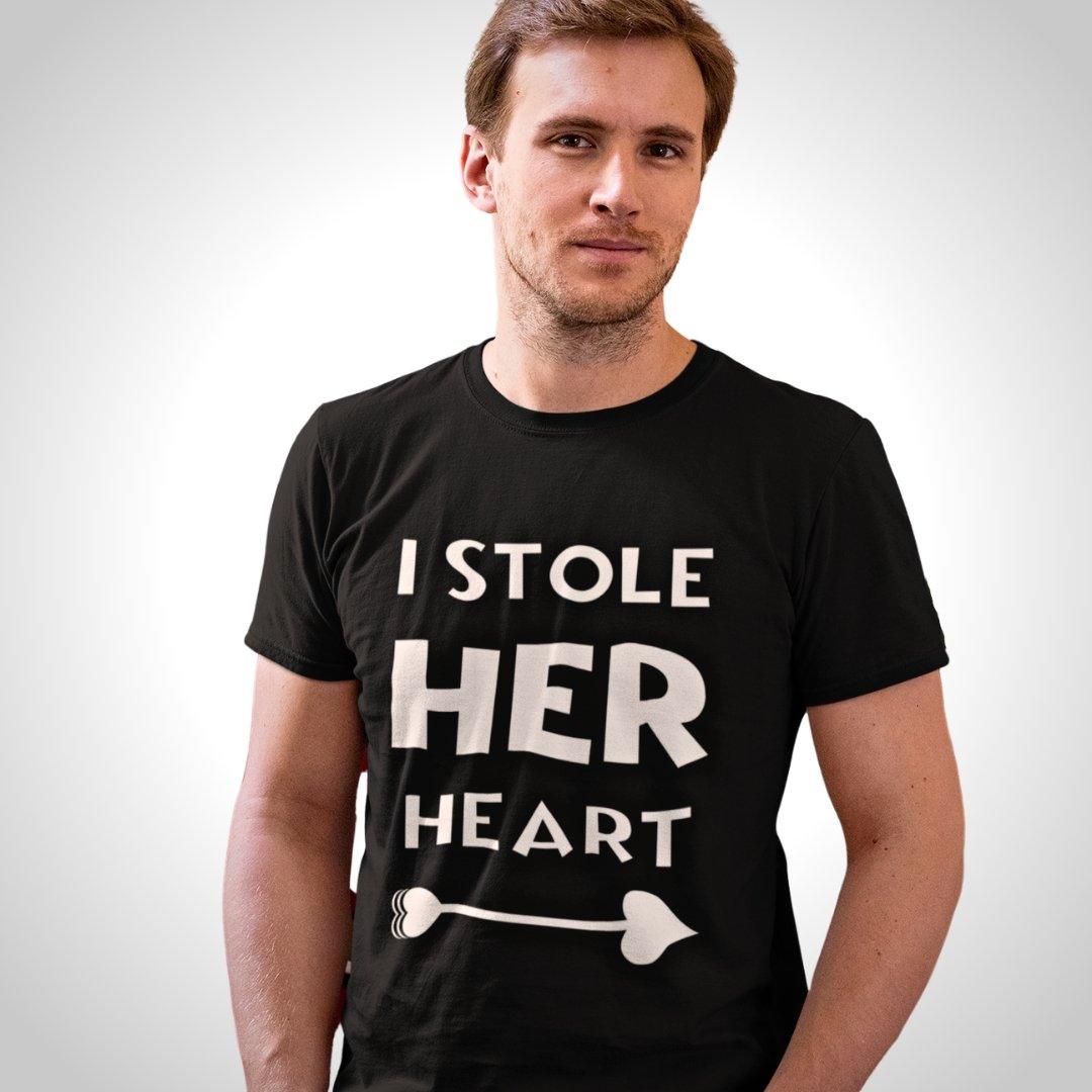 Printed Graphic T Shirt For Men In Black Colour -  I Stole Her Heart Variant