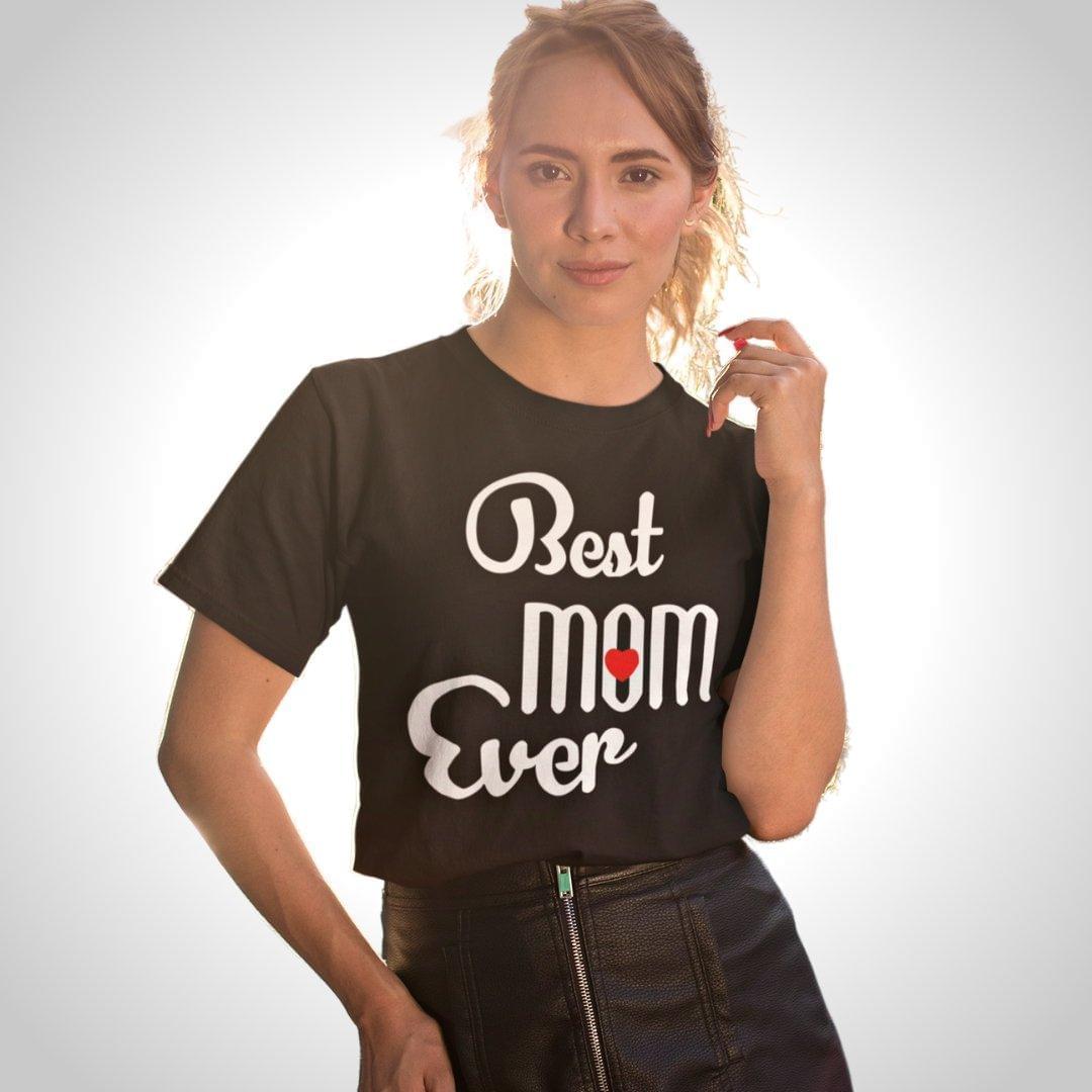 Printed Graphic T Shirt For Women In Black Colour - Best Mom Ever Variant