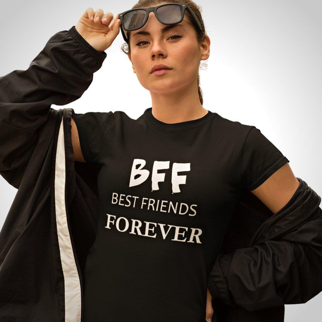 Printed Graphic T Shirt For Women In Black Colour - BFF Best Friends Forever Variant