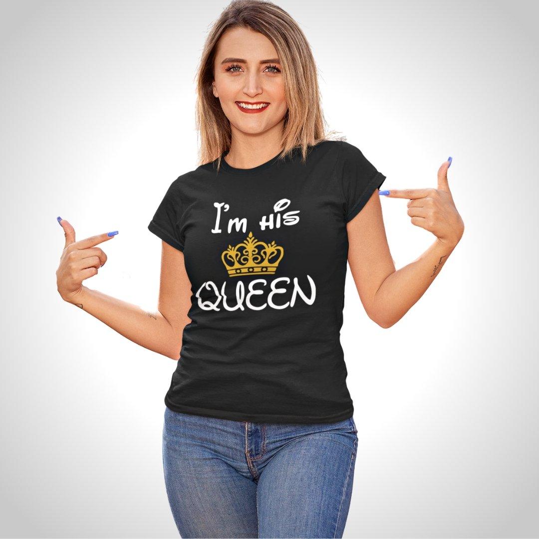 Printed Graphic T Shirt For Women In Black Colour - I Am His Queen Golden Crown Variant