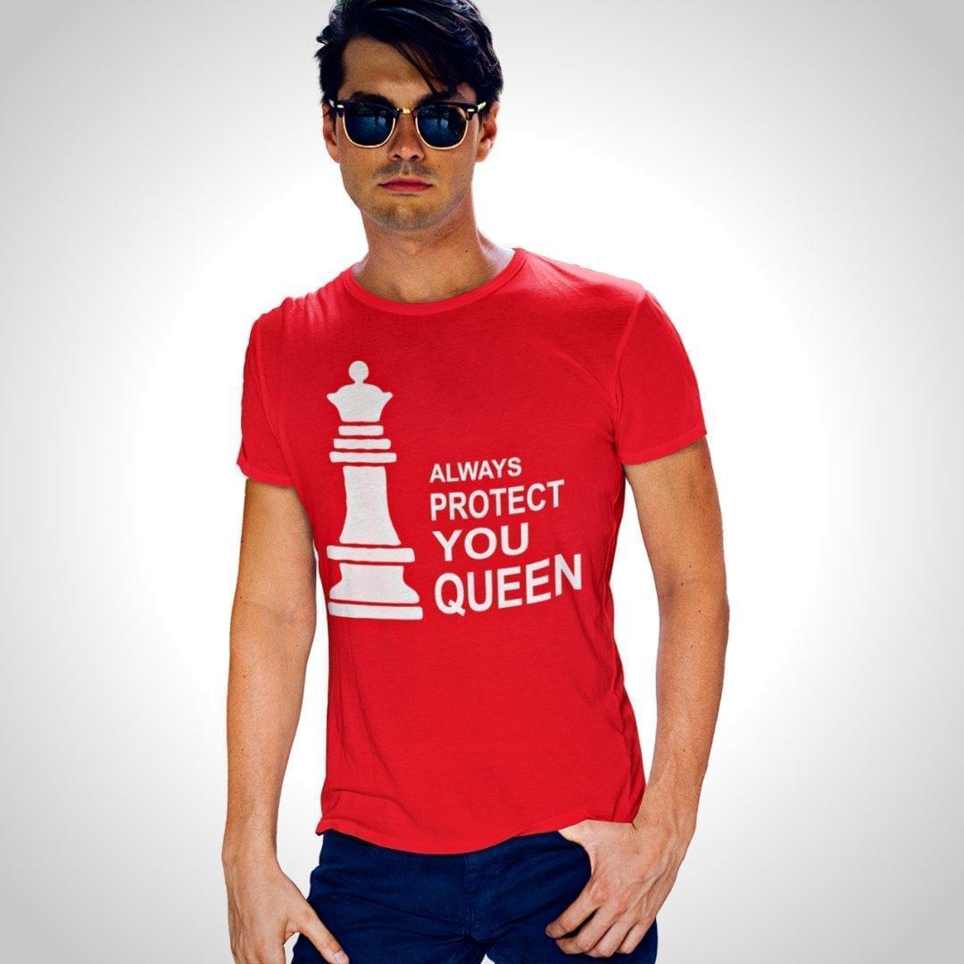Printed Graphic T Shirt For Men In Red Colour - Always Protect You Queen Variant
