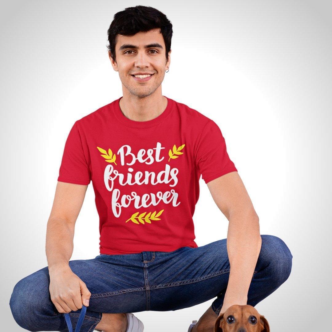 Printed Graphic T Shirt For Men In Red Colour - Best Friends Forever Variant
