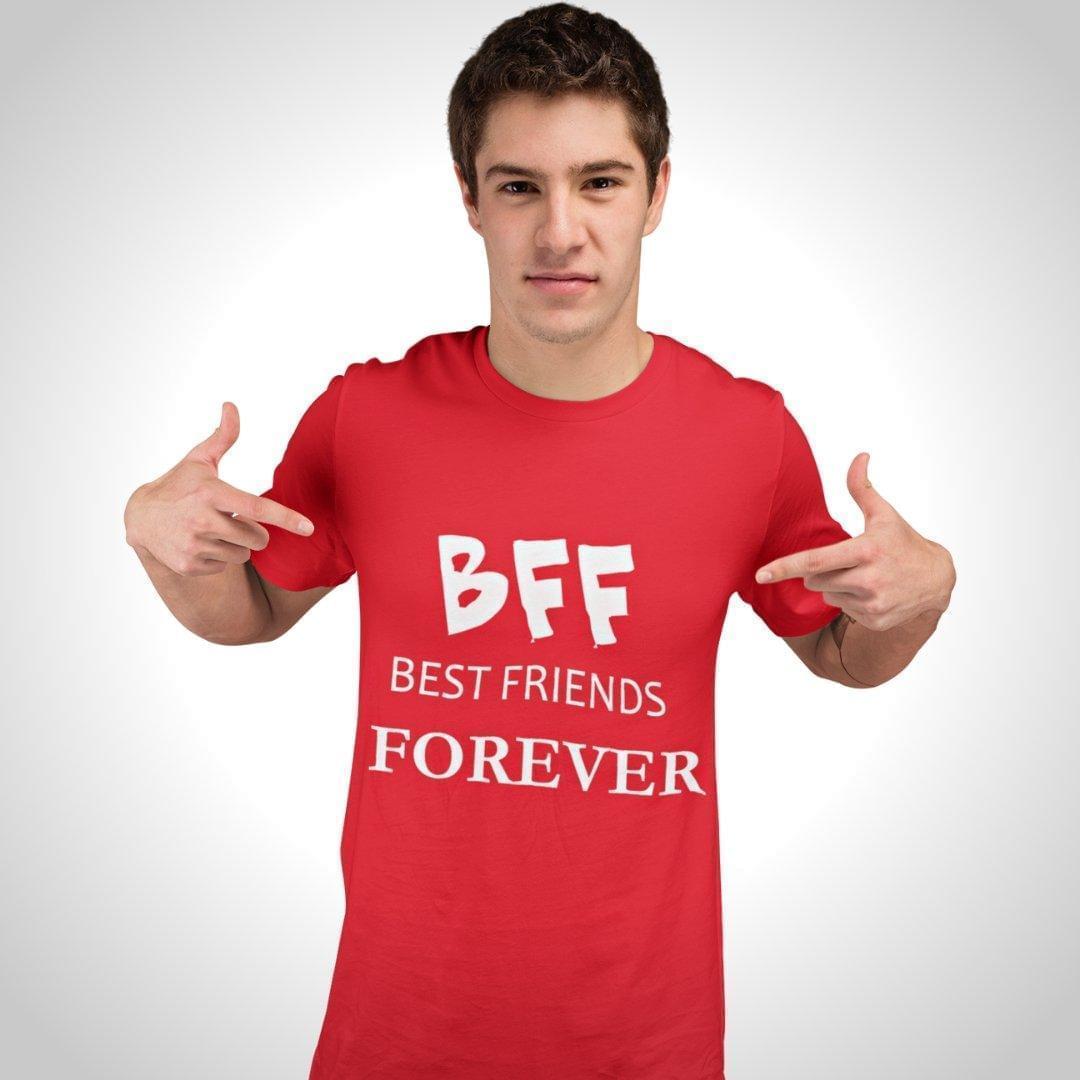 Printed Graphic T Shirt For Men In Red Colour - BFF Best Friends Forever Variant