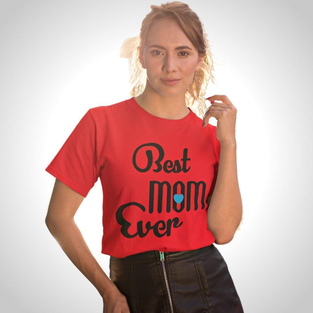 Printed Graphic T Shirt For Women In Red Colour - Best Mom Ever Variant