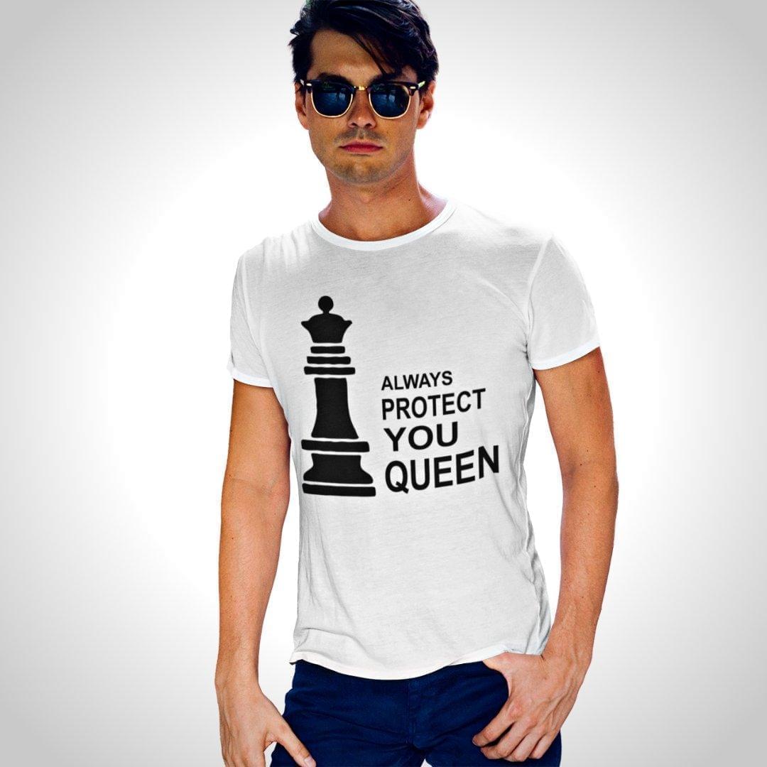 Printed Graphic T Shirt For Men In White Colour - Always Protect You Queen Variant