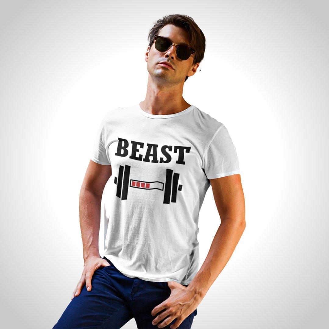 Printed Graphic T Shirt For Men In White Colour - Beast Variant