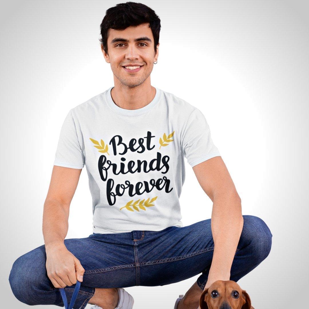Printed Graphic T Shirt For Men In White Colour - Best Friends Forever Variant