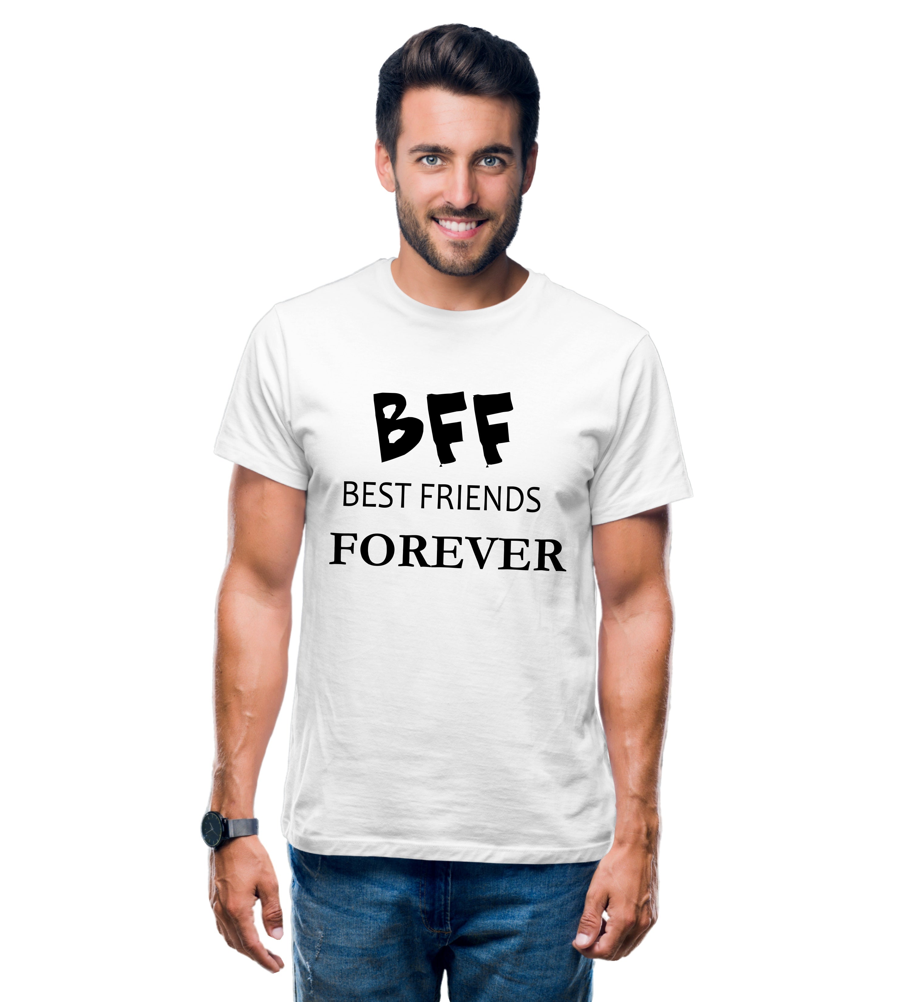 Printed Graphic T Shirt For Men In White Colour - BFF Best Friends Forever Variant