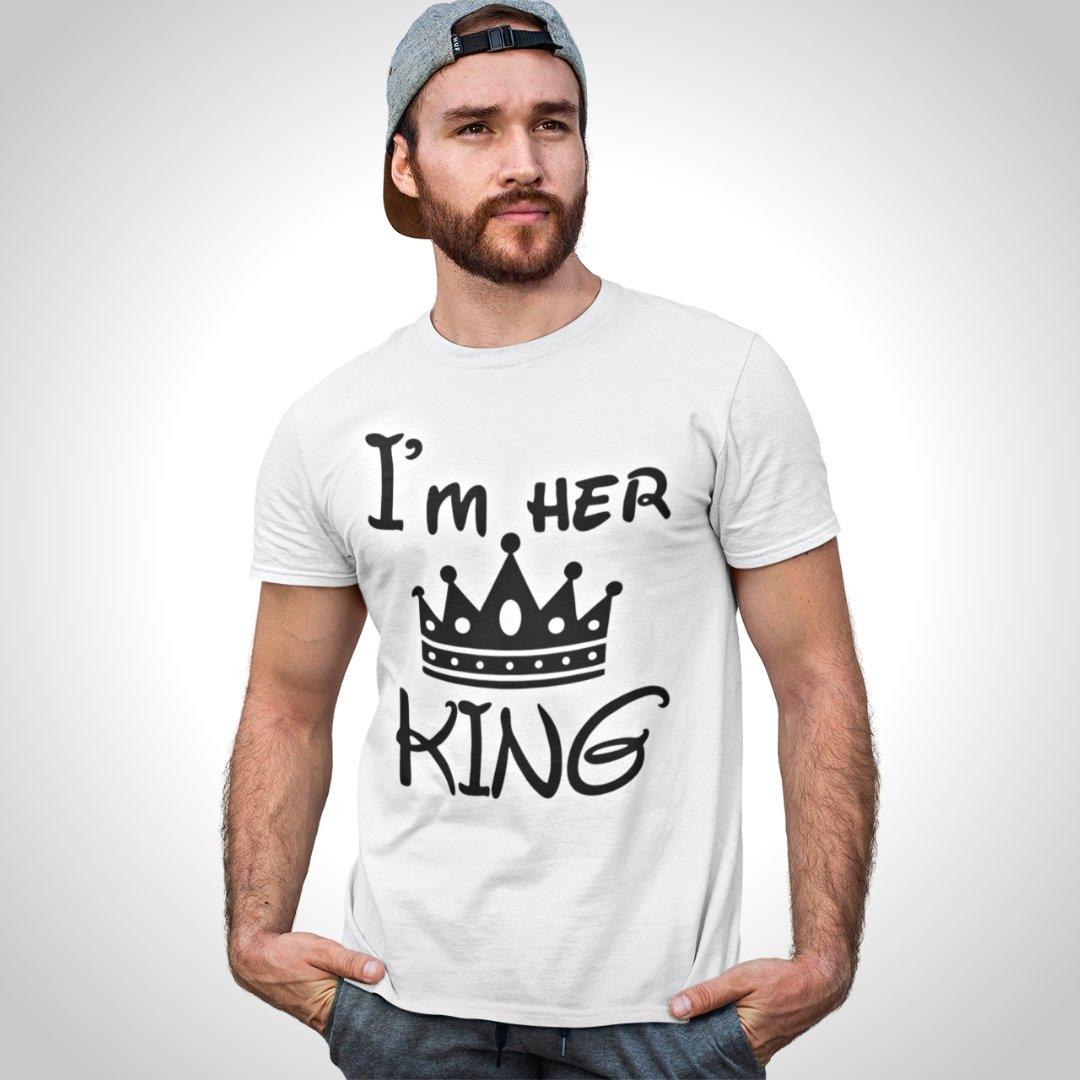 Printed Graphic T Shirt For Men In White Colour - I Am Her King Variant