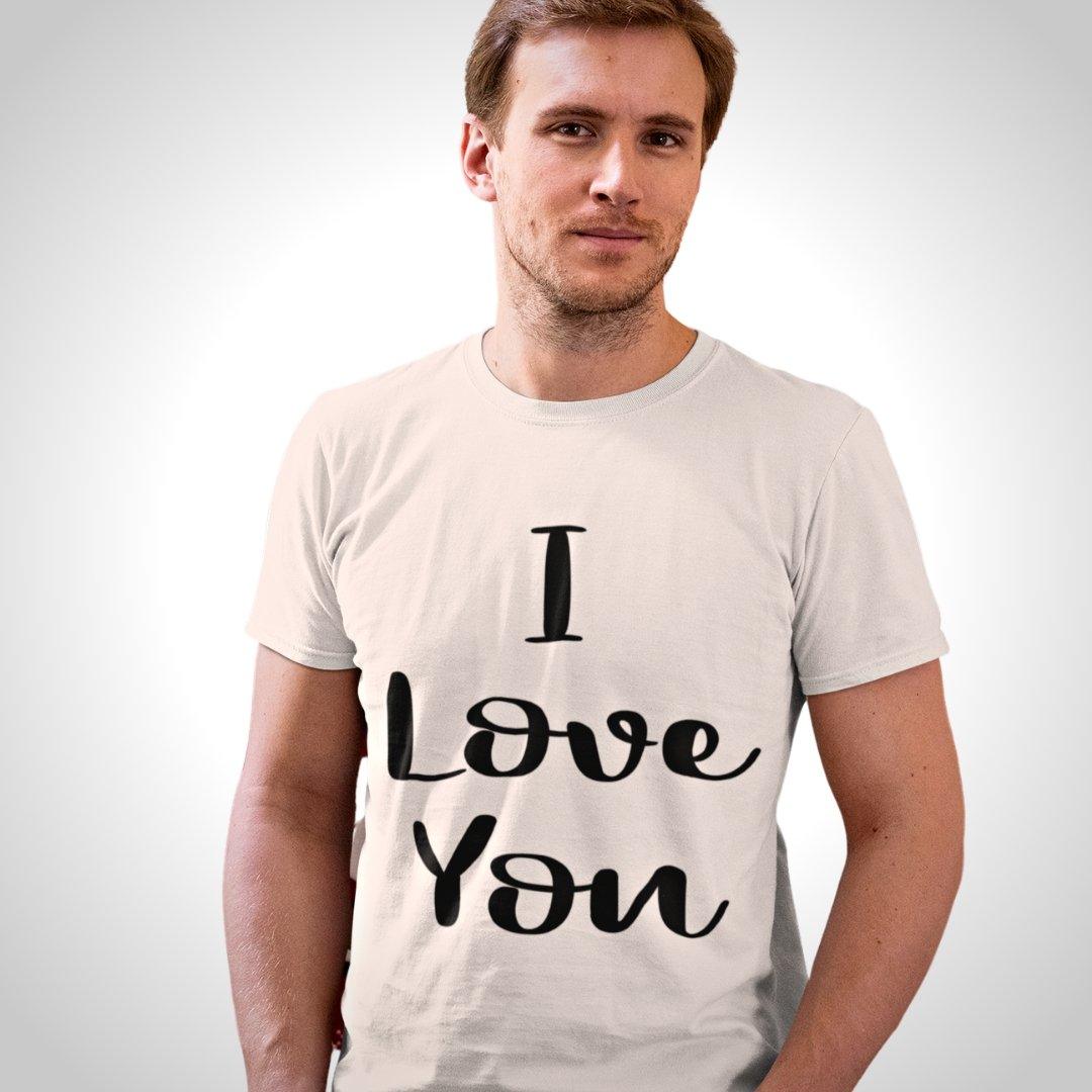 Printed Graphic T Shirt For Men In White Colour - I Love You Variant