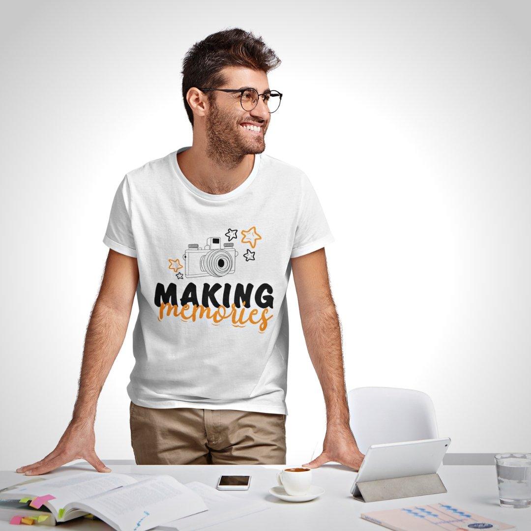 Printed Graphic T Shirt For Men In White Colour - Making Memories Variant