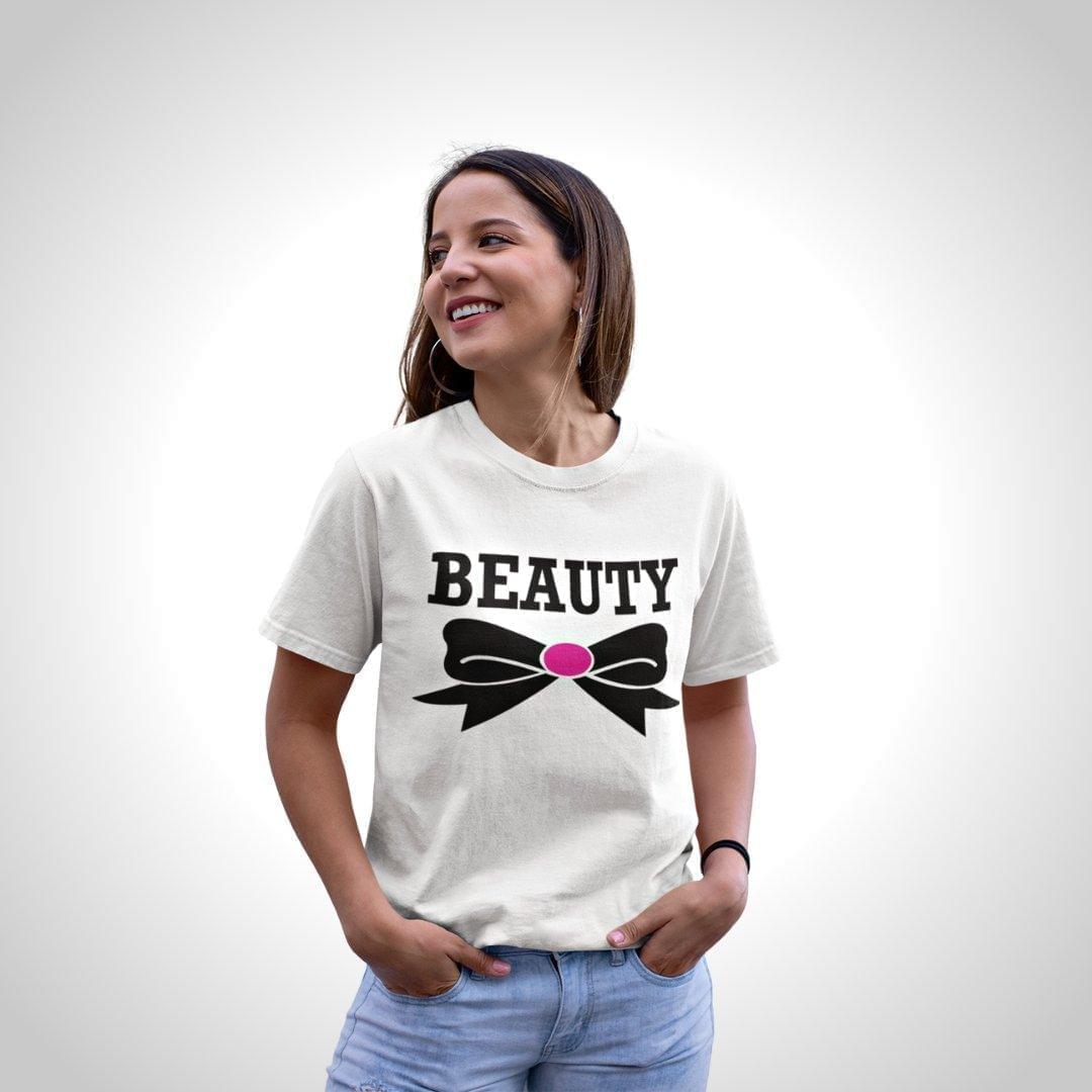 Printed Graphic T Shirt For Women In White Colour - Beauty Variant
