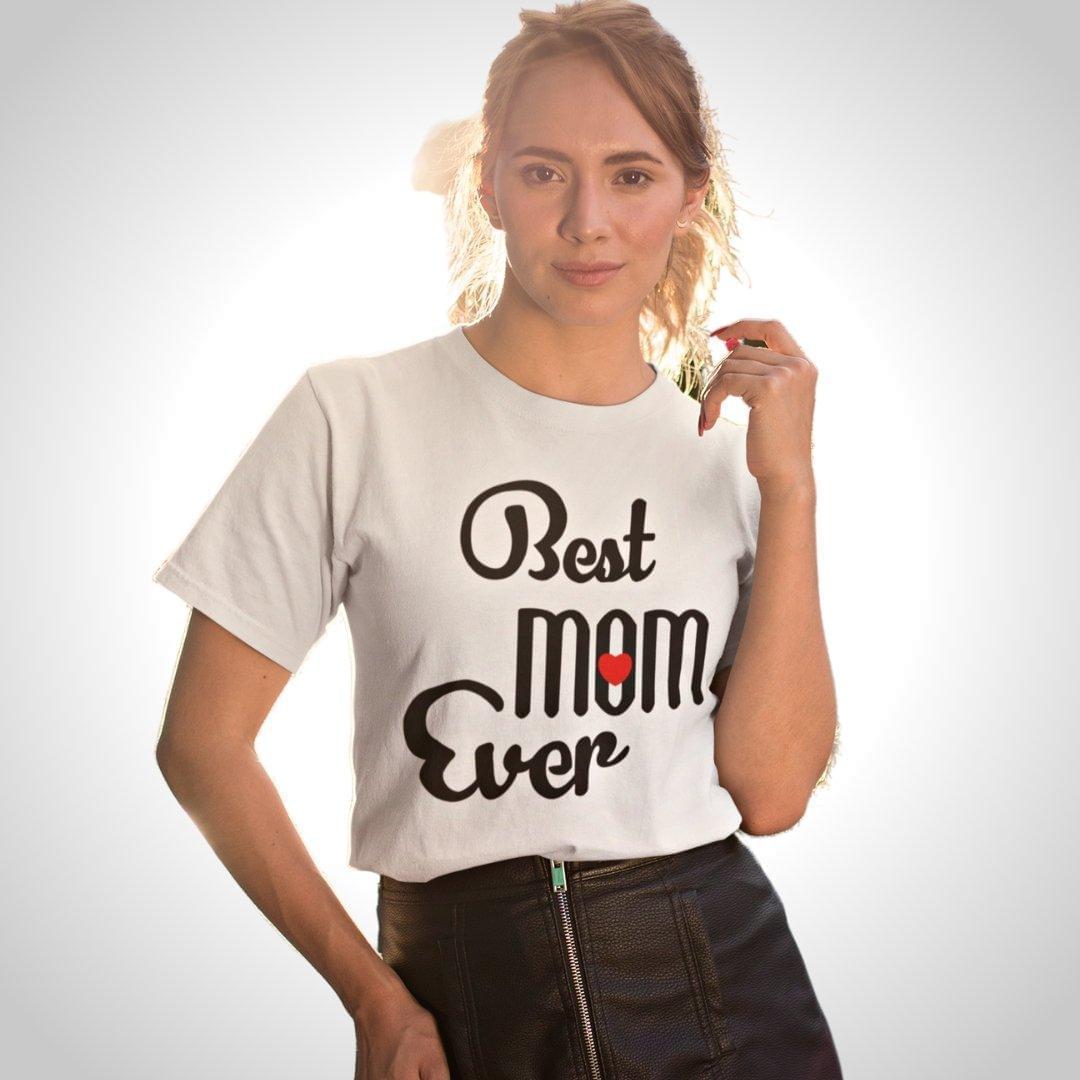 Printed Graphic T Shirt For Women In White Colour - Best Mom Ever Variant