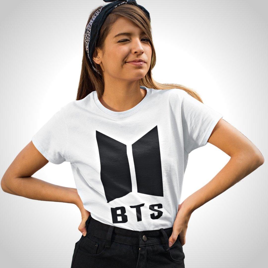 Printed Graphic T Shirt For Women In White Colour - BTS Variant