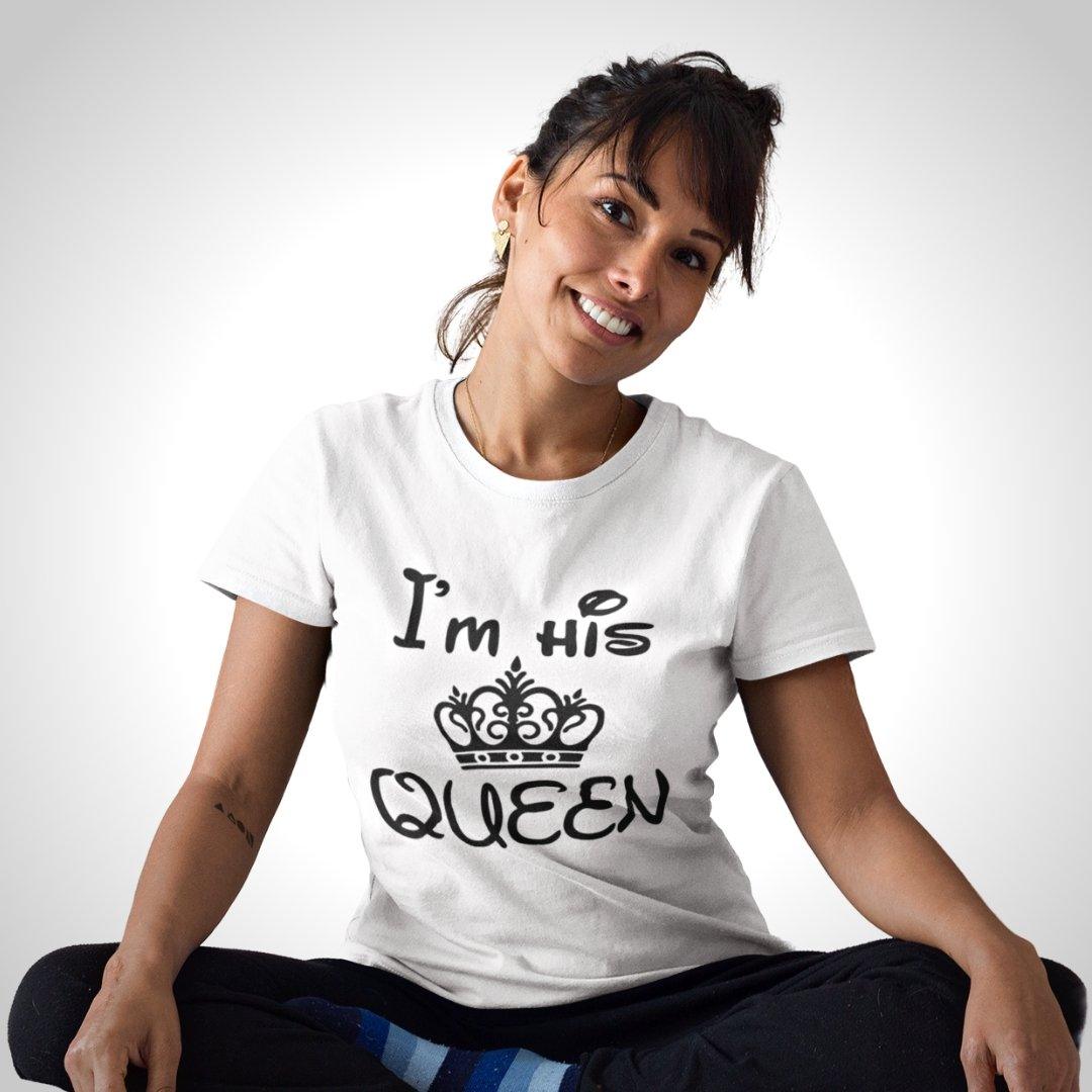Printed Graphic T Shirt For Women In White Colour - I Am His Queen Variant