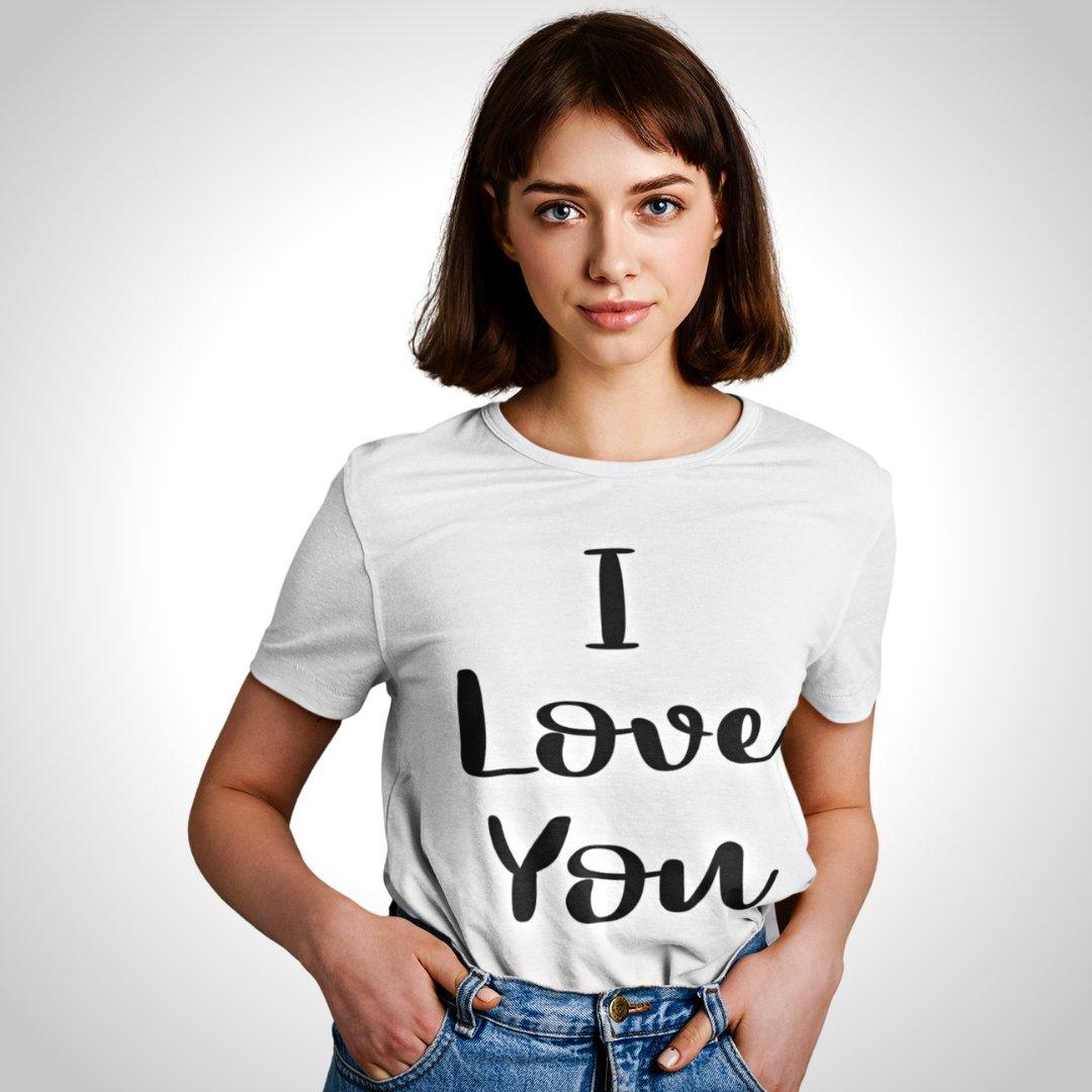 Printed Graphic T Shirt For Women In White Colour - I Love You Variant