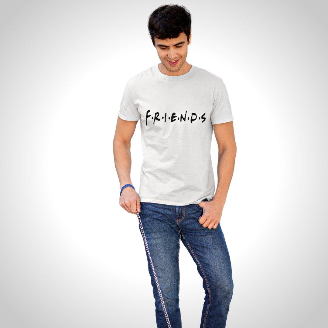 Printed Graphic T Shirt For Men In White Colour - FRIENDS Variant