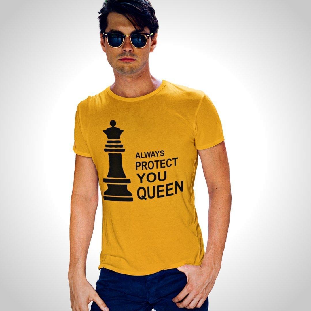 Printed Graphic T Shirt For Men In Yellow Colour - Always Protect You Queen Variant