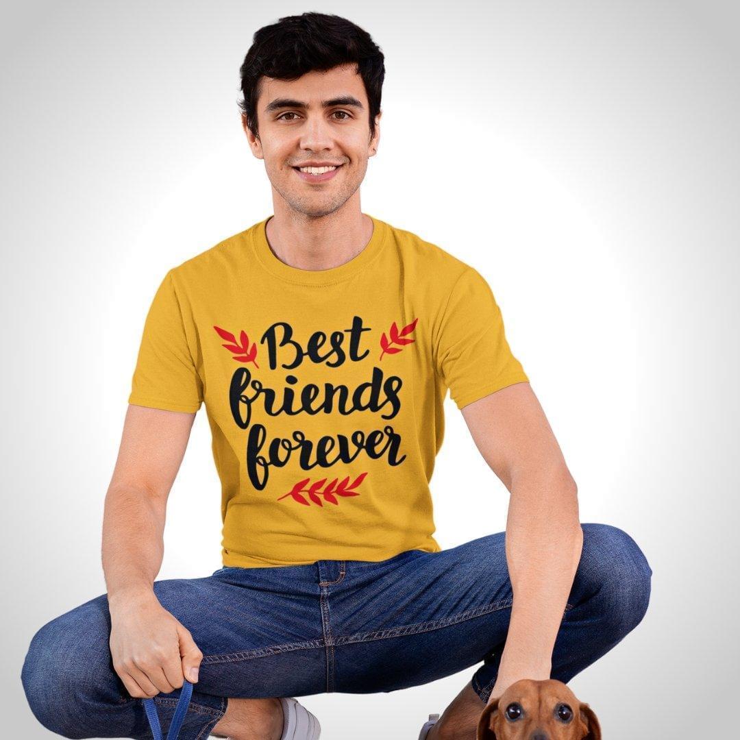 Printed Graphic T Shirt For Men In Yellow Colour - Best Friends Forever Variant