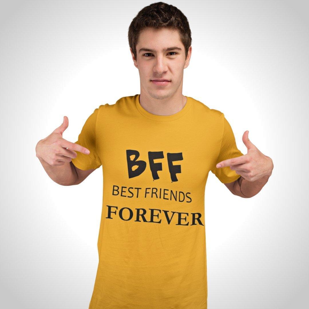 Printed Graphic T Shirt For Men In Yellow Colour - BFF Best Friends Forever Variant