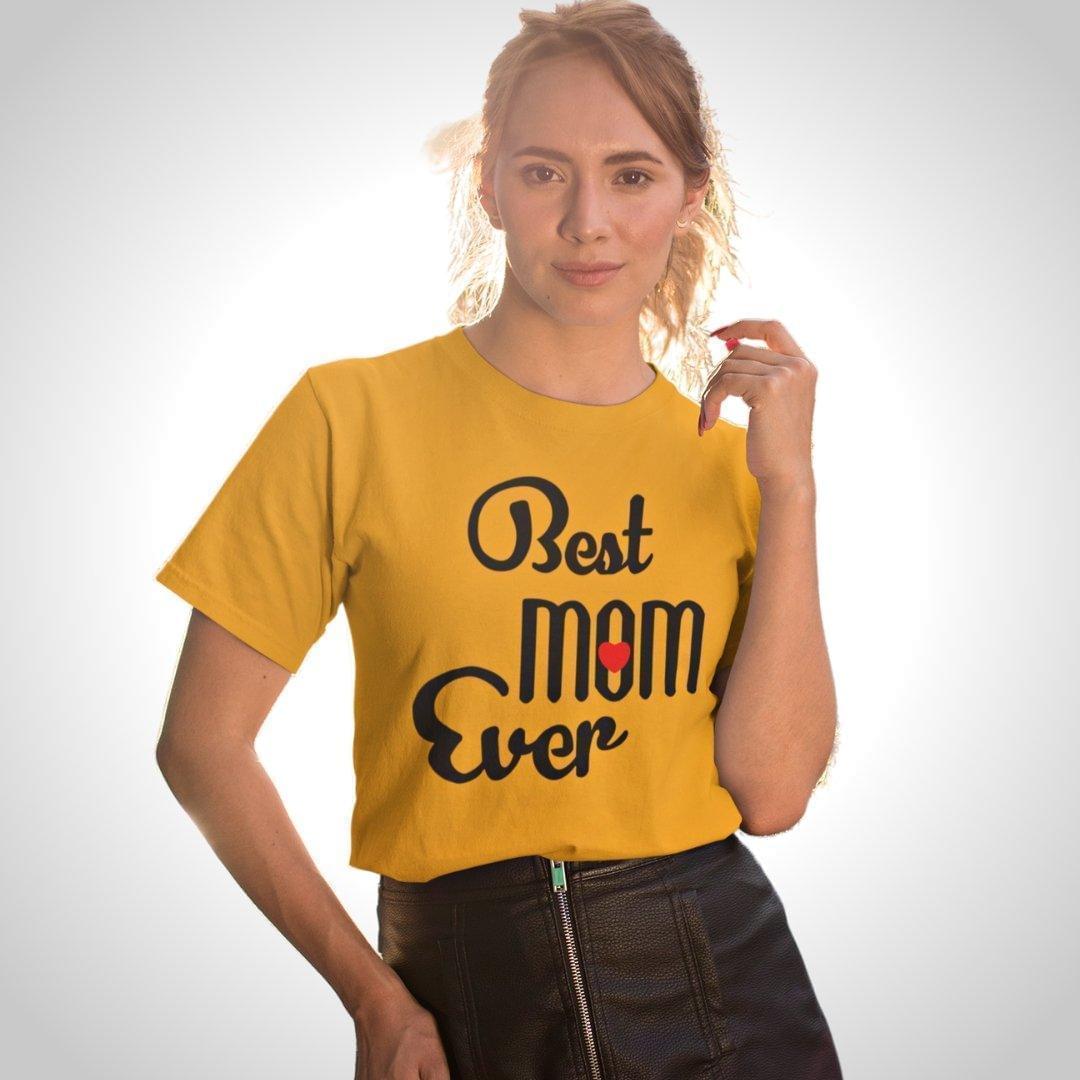 Printed Graphic T Shirt For Women In Yellow Colour - Best Mom Ever Variant