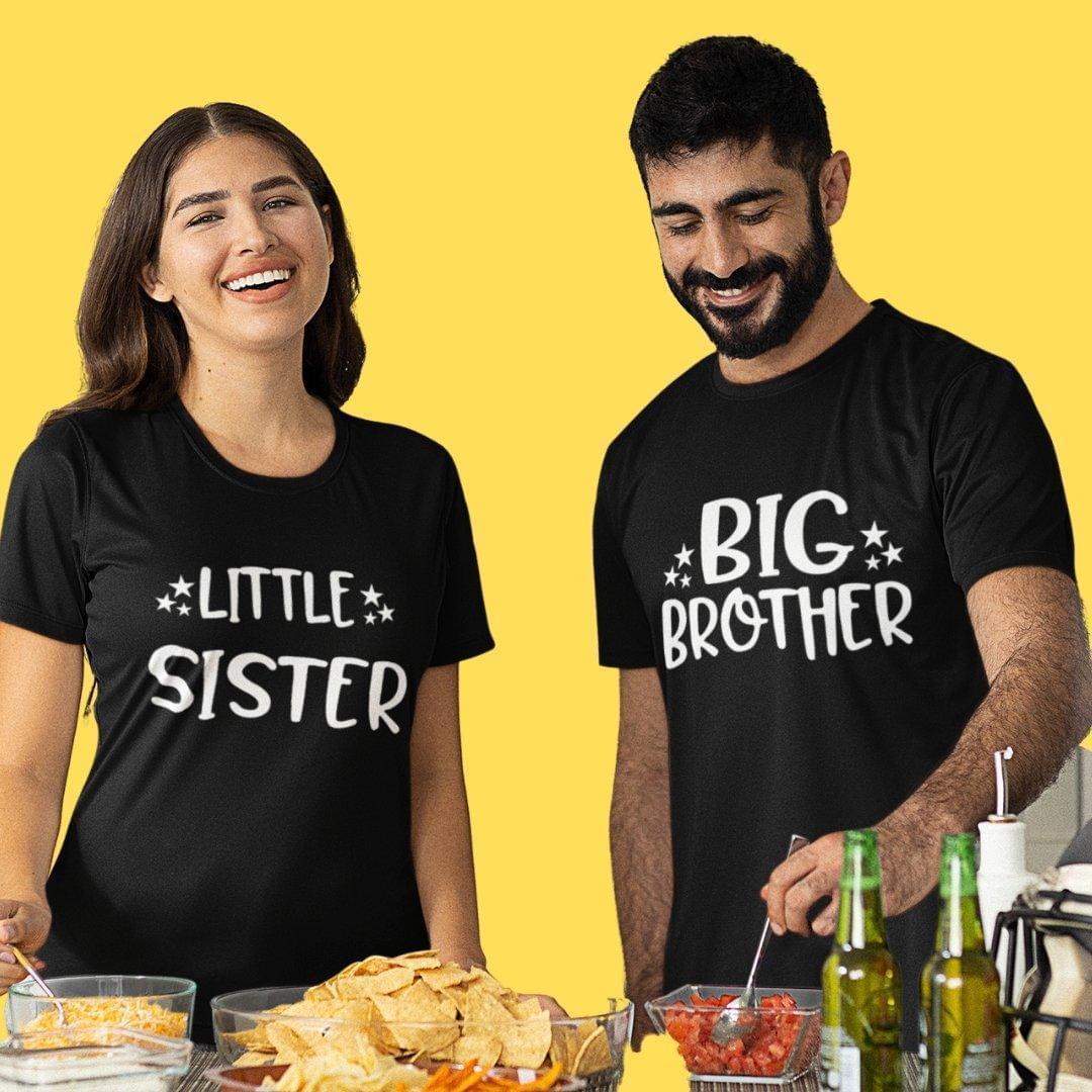 Sibling T Shirt for Adult Brother and Sister in Black Colour - Big Brother Little Sister Variant