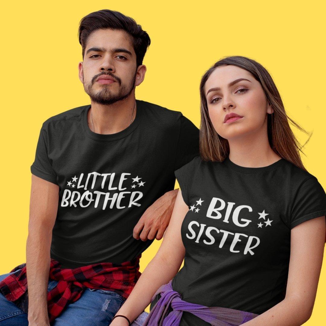 Sibling T Shirt for Adult Brother and Sister in Black Colour - Big Sister Little Brother Variant