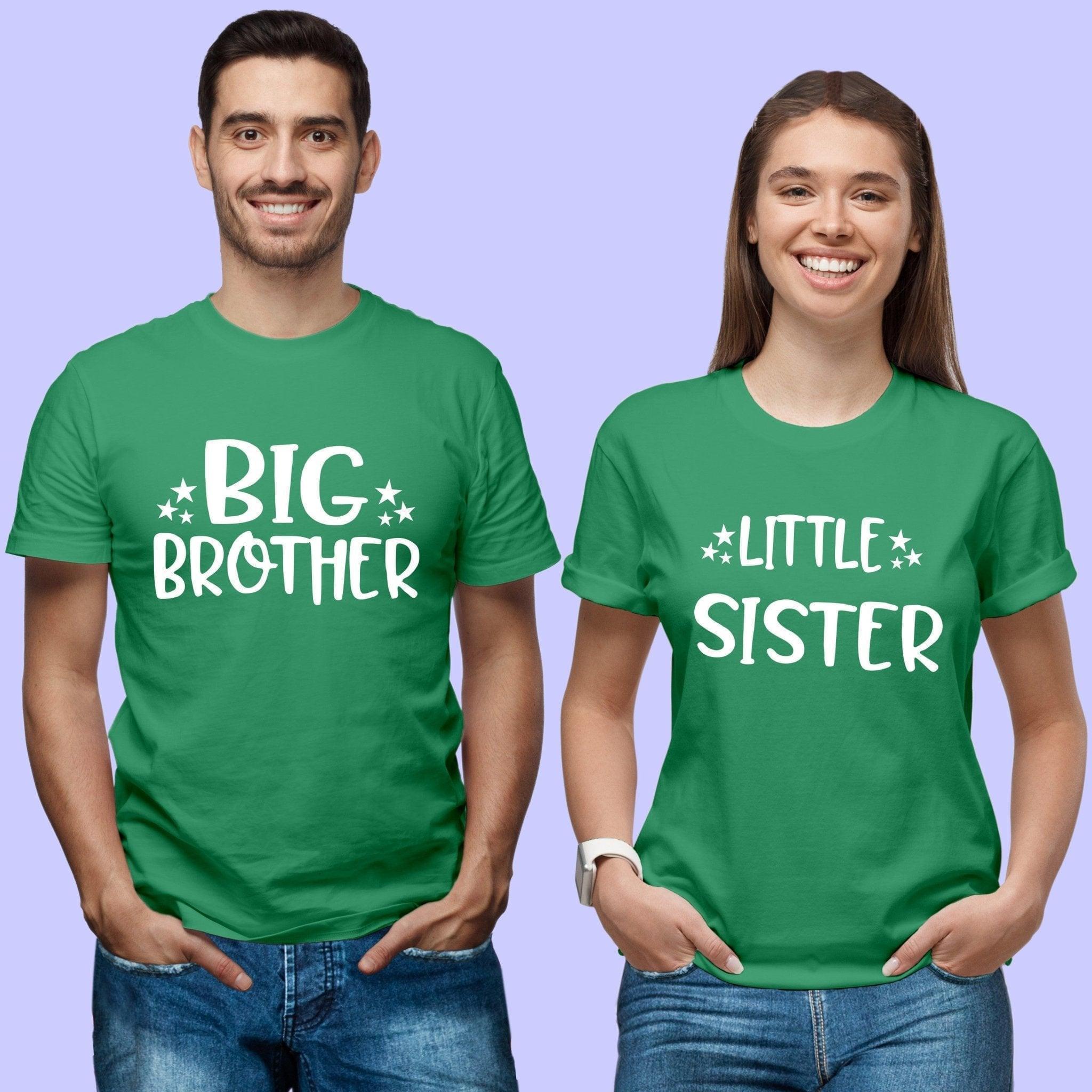 Sibling T Shirt for Adult Brother and Sister in Green Colour - Big Brother Little Sister Variant